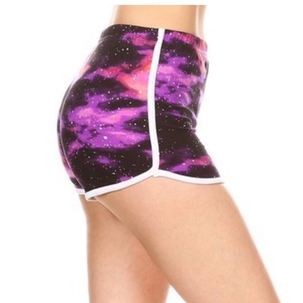 Purple Pink White Stripe Galaxy Stretch Shorts